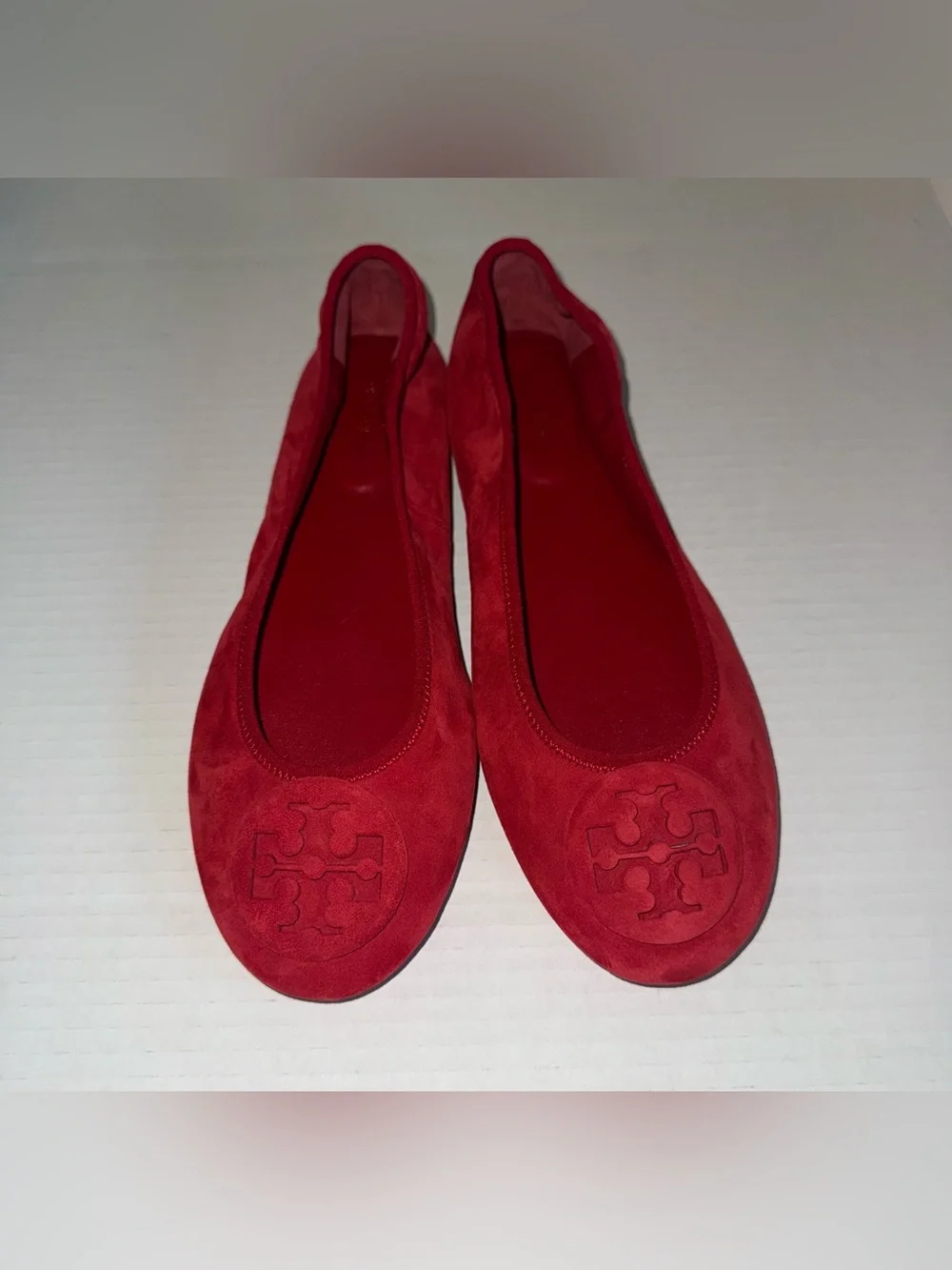 New TORY BURCH Red Suede Leather REVA Travel Foldable Comfort Ballet Flats 8.5